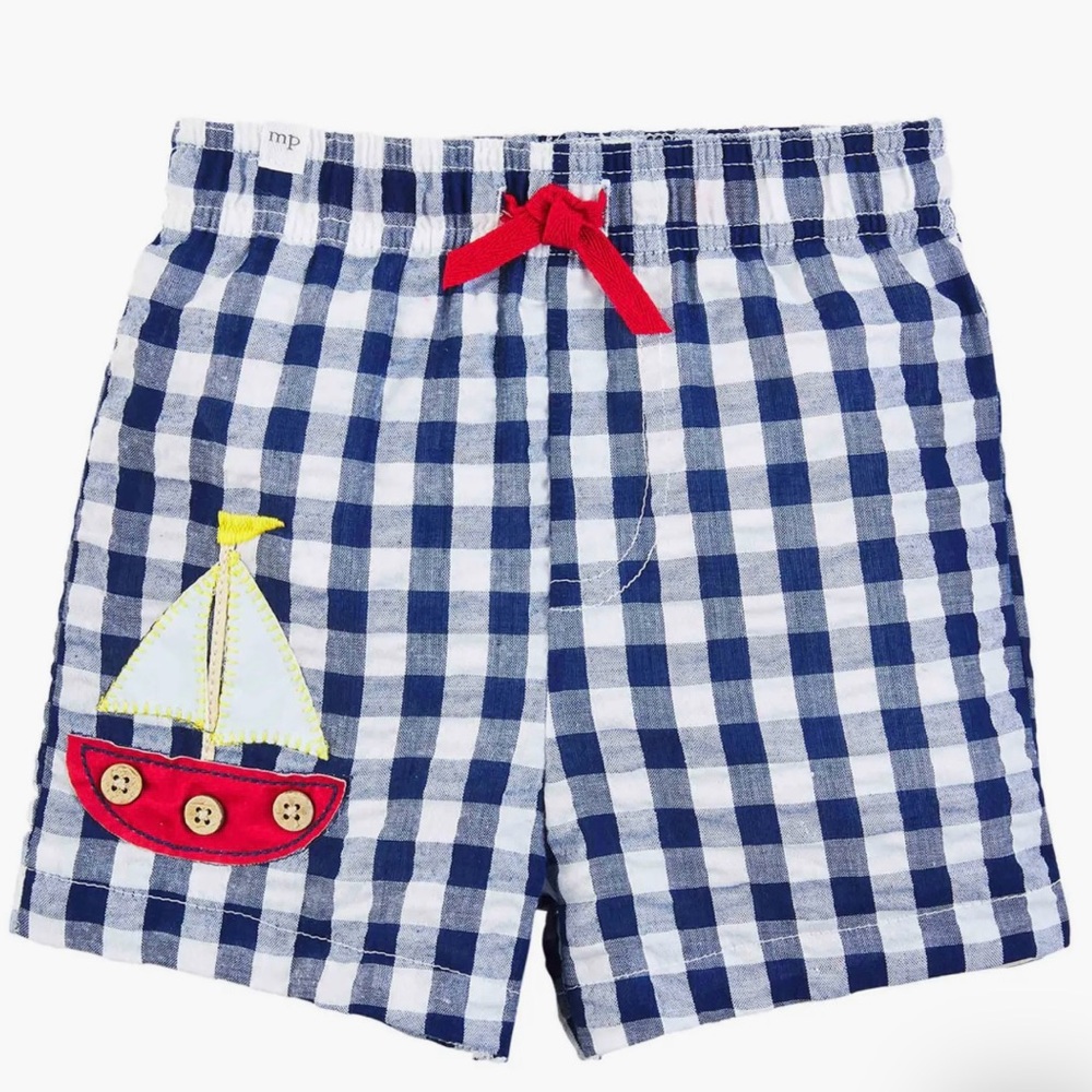 Mud Pie blue and white gingham Sailboat baby swim trunks, NEW! 12-18 months